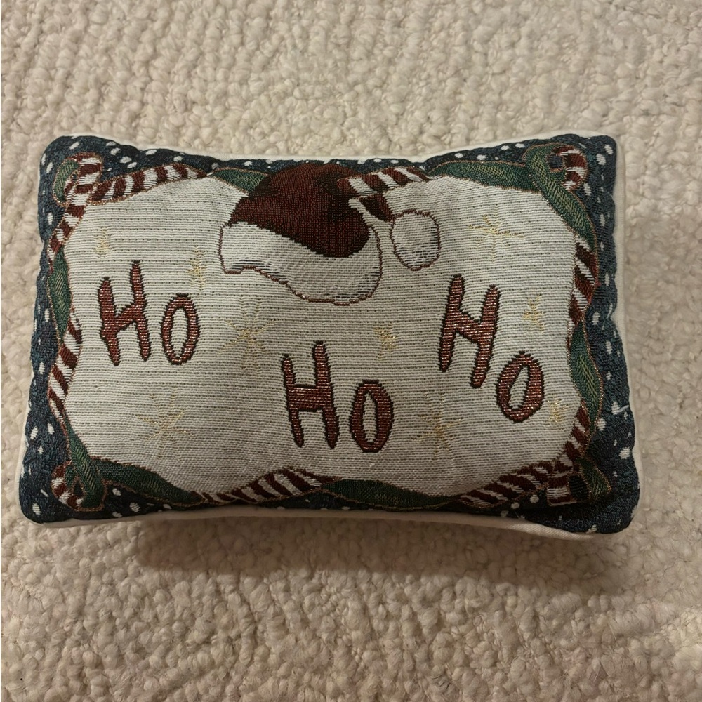 Santa Ho Ho Ho Glittery Throw Tapestry Pillow 12”x7” Vintage